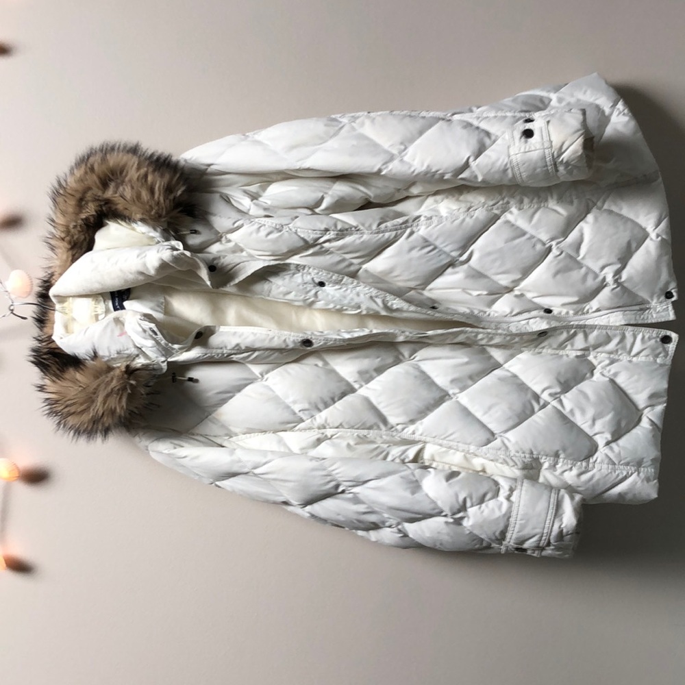 Luxurious Lands' End Vanilla Down Coat.2x Zips